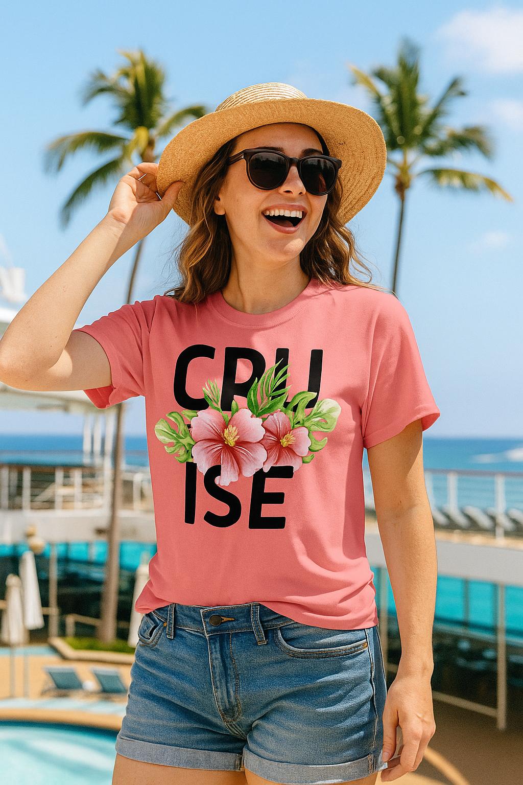 Tropical Cruise Hibiscus Tee – Bold Floral Vacation Shirt