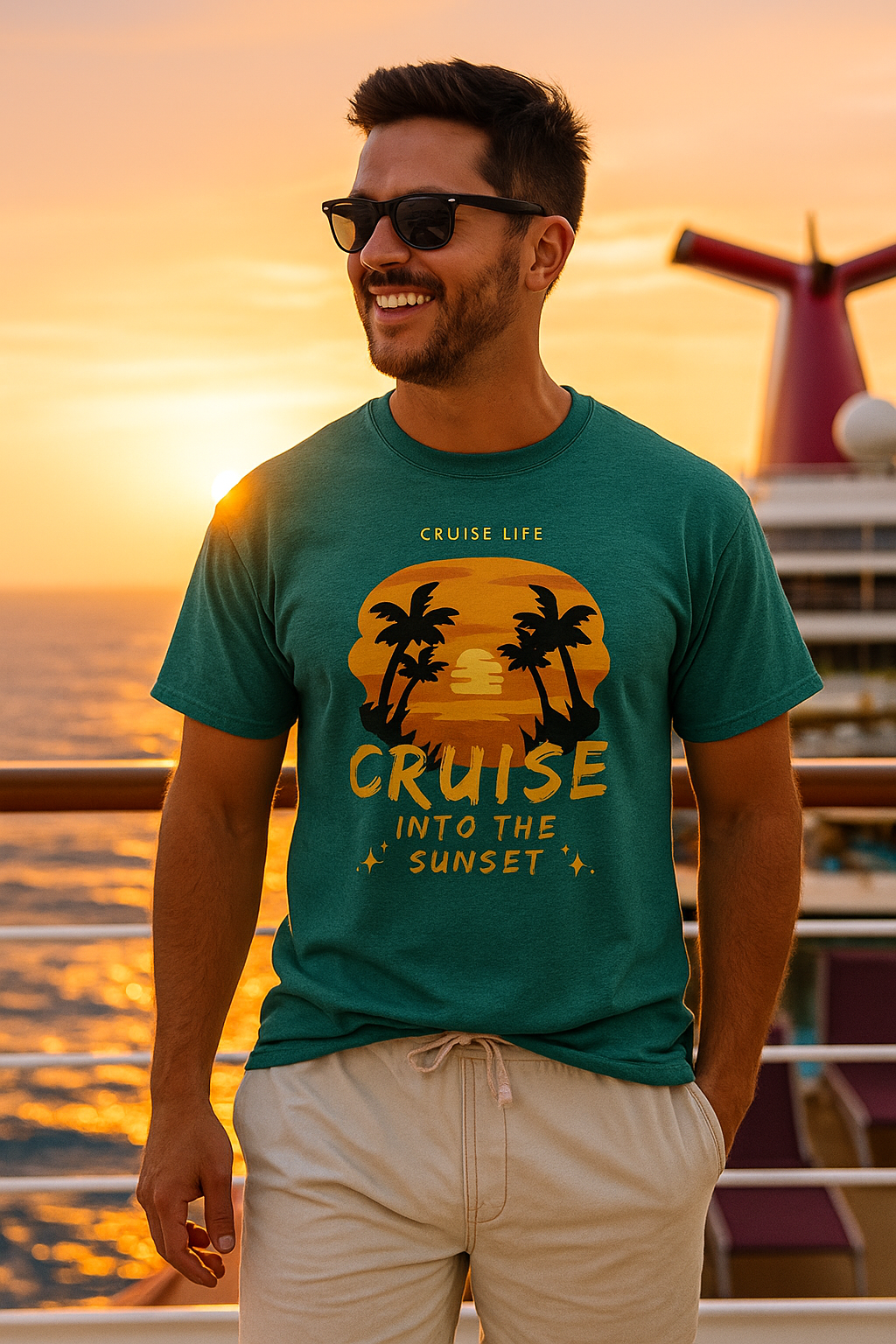 Cruise Into the Sunset Tee – Tropical Palm Tree Cruise Shirt