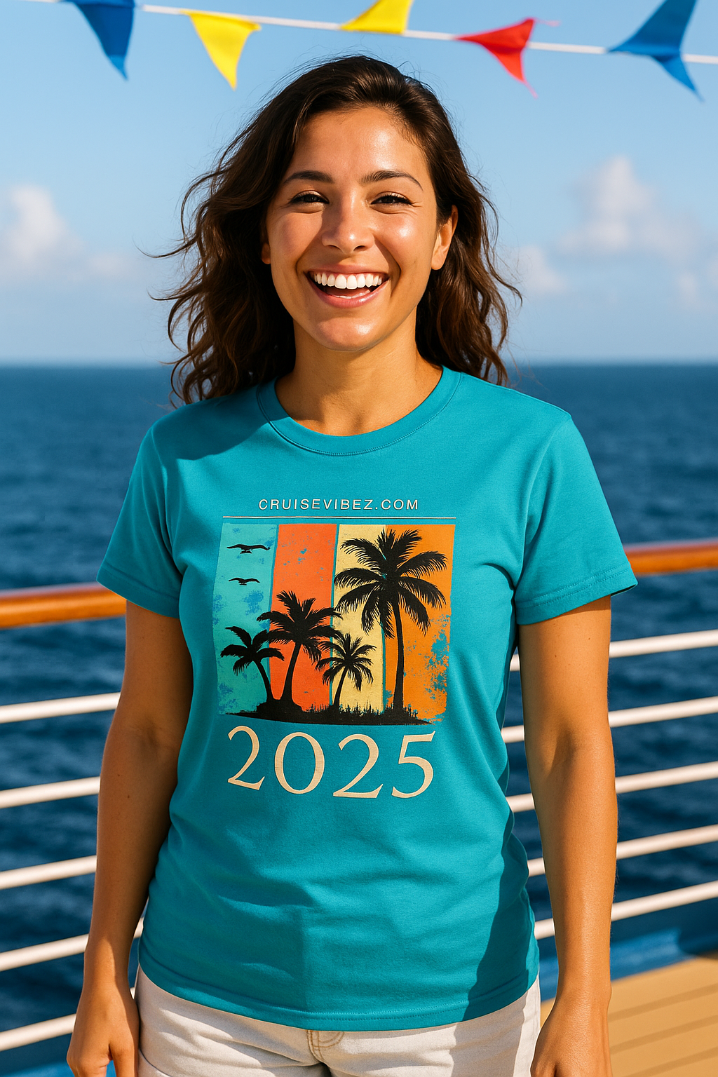 CruiseVibez 2025 Tropical Panorama Unisex Cruise T-Shirt – TPalm Silhouette Tee