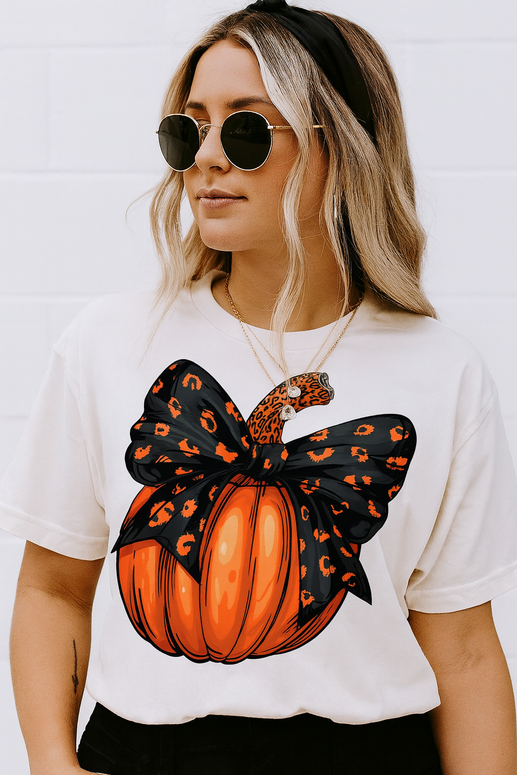 Halloween Leopard Pumpkin Bow Unisex Tee