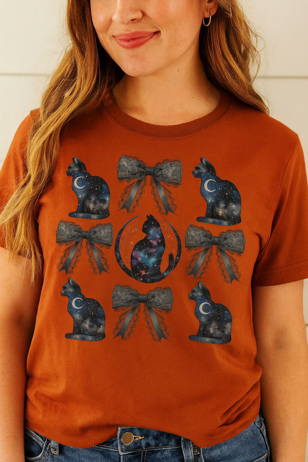 Halloween Black Cats & Bows Unisex Tee