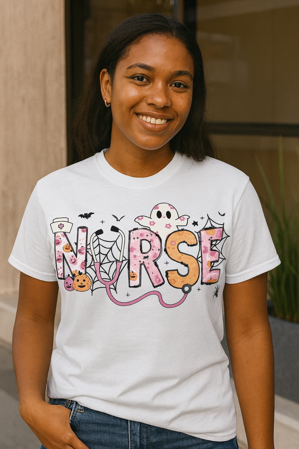 Halloween Nurse & Webs Unisex Tee
