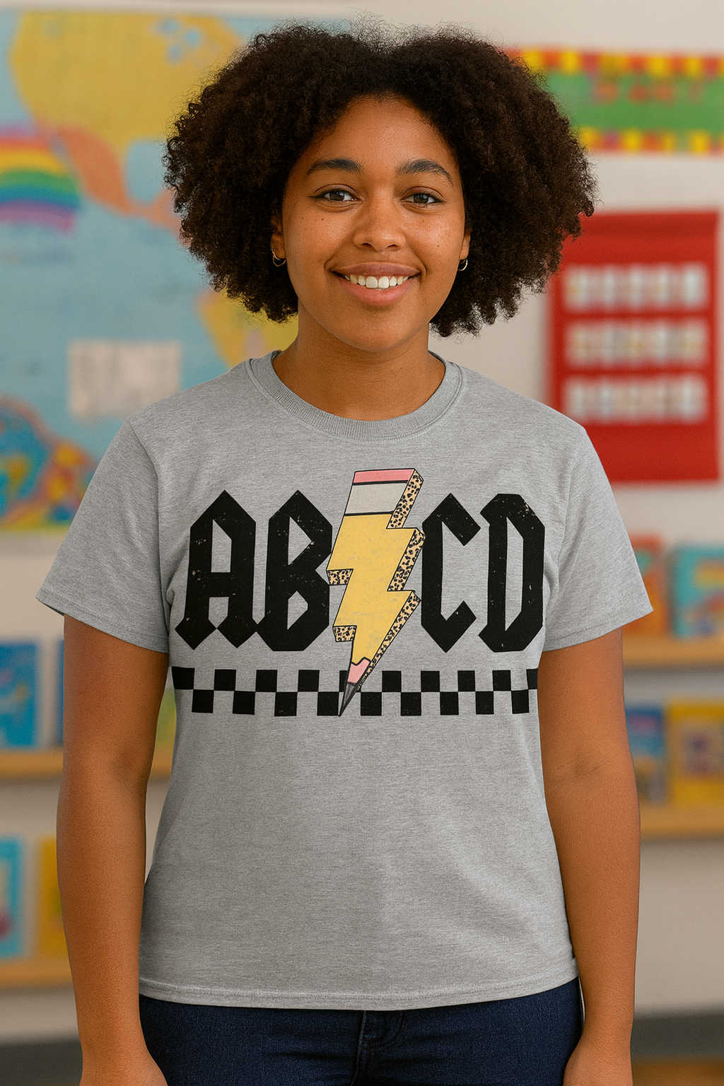 Fall T-Shirt Teacher ABCD lightening bolt pencil